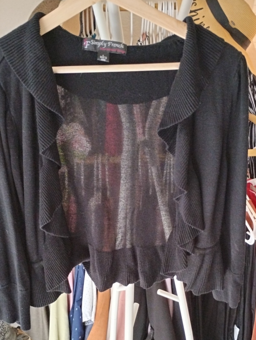 Simply French Ruffled Open-Front Cropped Layering Sweater - Picture 7 of 8